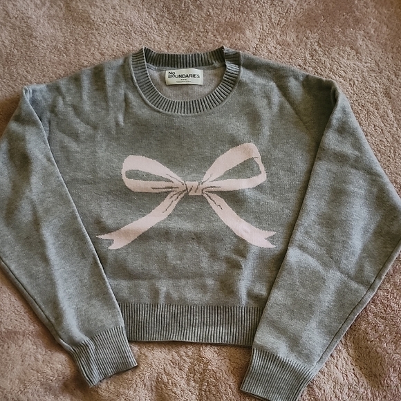 No Boundaries Sweaters - No Boundaries Gray Sweater with Pink Bow